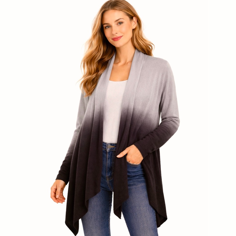 Barefoot Dreams CozyChic Calypso Wrap Sweater Grey Black Ombre Size L/XL NEW